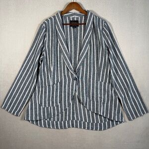Sanctuary Blazer Womens X Large Blue Striped Linen Blend Single Button Pockets